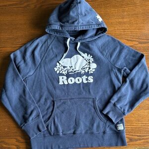 Roots Classic  Navy Hoodie with flocked white logo EUC